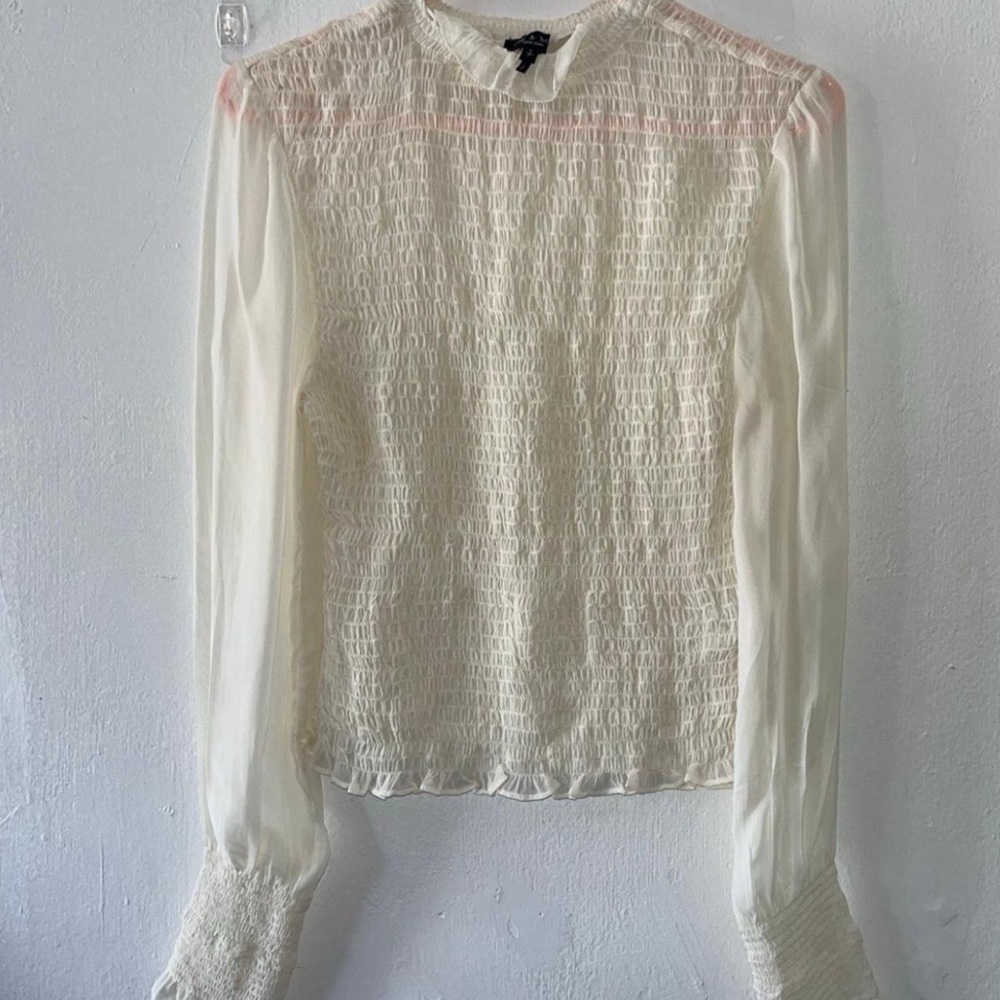 Rag & bone Kayden smocked ruffle blouse in dove Small SP Cream Long Sleeve